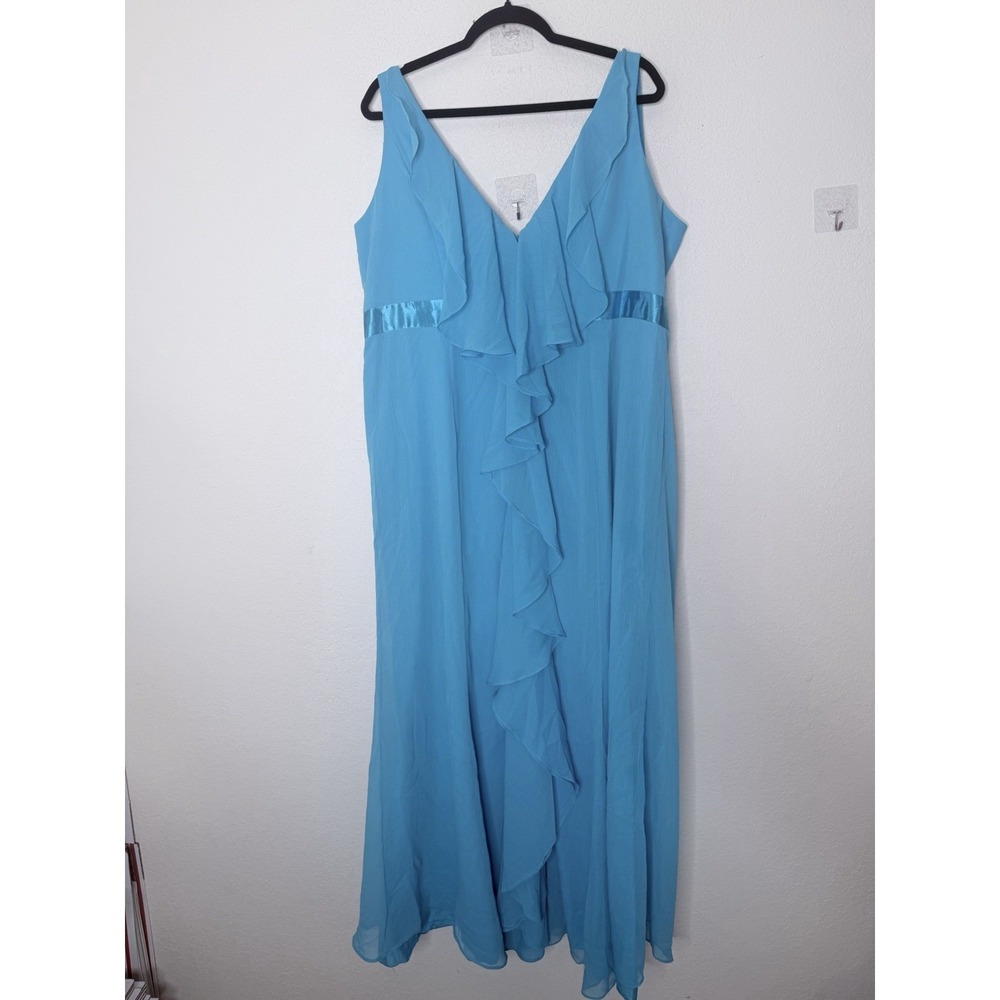 Davids Bridal Formal Dress Womens Size 20 Blue Chiffon Wedding Bridesmaid - Picture 3 of 13